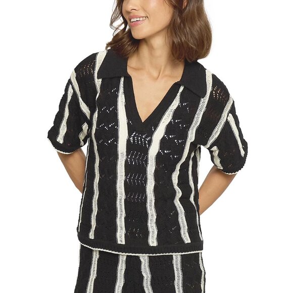 Central Park West | Striped Open-Stitch Striped Short-Sleeve Sweater | NWT - Picture 8 of 10